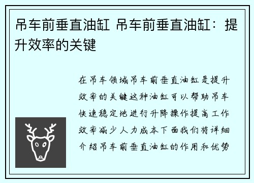 吊车前垂直油缸 吊车前垂直油缸：提升效率的关键
