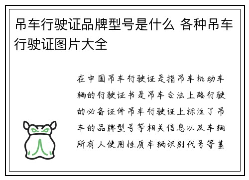 吊车行驶证品牌型号是什么 各种吊车行驶证图片大全