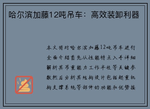 哈尔滨加藤12吨吊车：高效装卸利器