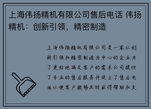 上海伟扬精机有限公司售后电话 伟扬精机：创新引领，精密制造